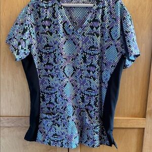 Blue and Purple Patterned Women's Scrub Top
